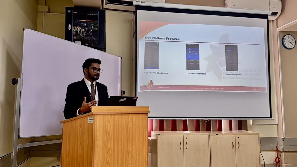 Rukshan J. Senanayaka presenting key ALevellers platform features at SCSE 2026
